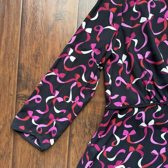 Kate Spade NY Dress Sz 6 Bow Print Ruffle Hem Black Pink Red Holiday Party - Picture 10 of 15